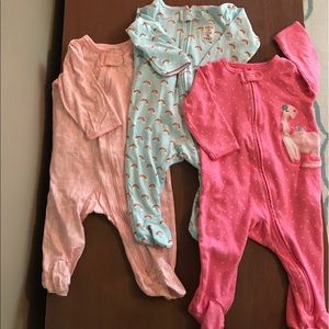 Bundle of 3 Carter’s Baby Girl Footed Pajamas